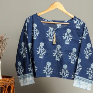Handmade Block Print Cotton for Women ? Ethnic Floral Printed Top with Long Sleeves